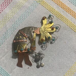Kokopelli Handmade Mixed Metal Ornament with Turquoise Accents